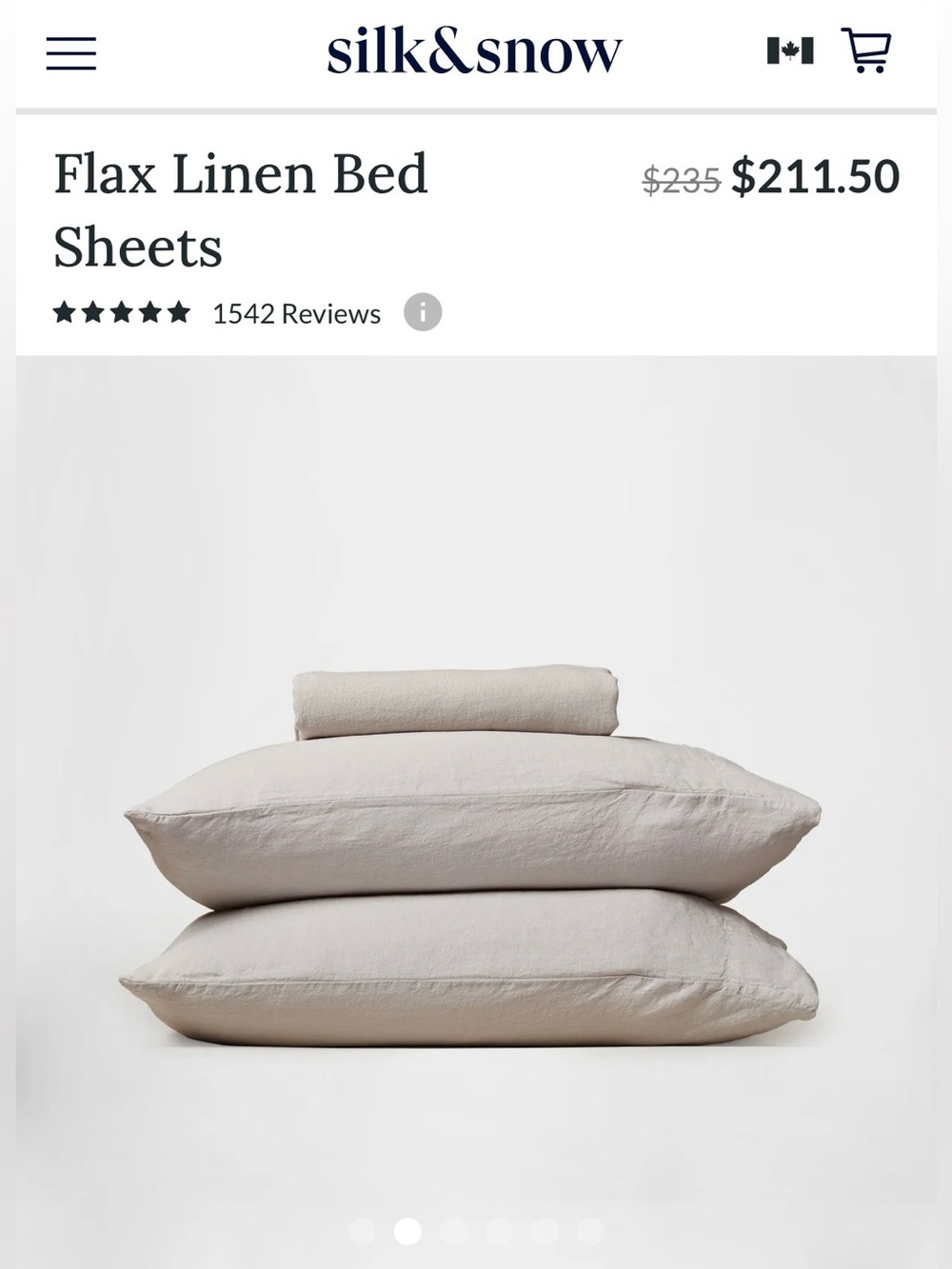 $239.00 Silk&Snow 100% Flax Linen Fitted Sheet + 2 Pillowcases, White, Oat